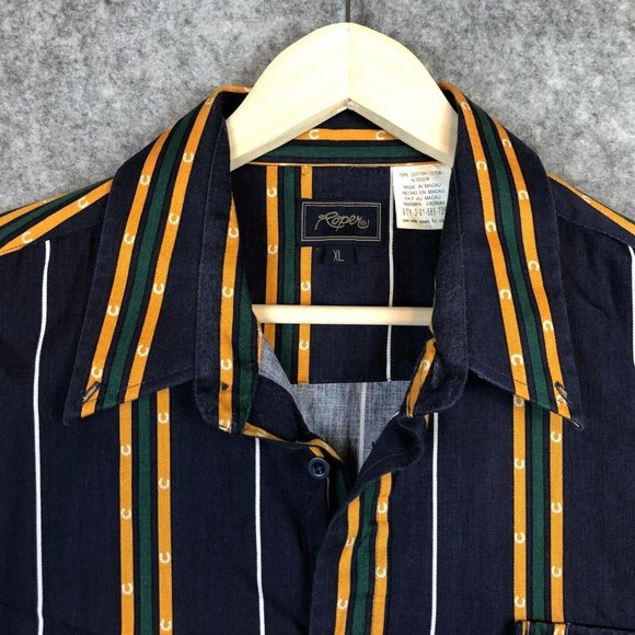 Roper Western Shirt XL Mens Vintage Horseshoe Striped Print Long Sleeve Buttons - Picture 5 of 9
